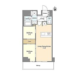 グランカーサ日本橋馬喰町 13階2LDKの間取り