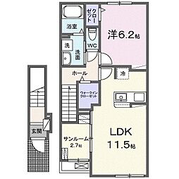 メゾンド　シャロレー　II 2階1LDKの間取り