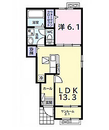 ラフォレスタ　シエロ 1階1LDKの間取り