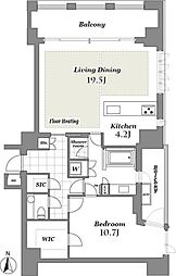 都営大江戸線 麻布十番駅 徒歩8分の賃貸マンション 5階1LDKの間取り