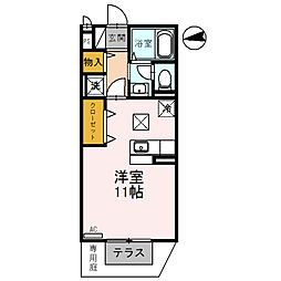 アムール西桂　A棟 1階ワンルームの間取り