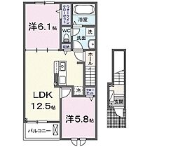 JR奈良線 棚倉駅 徒歩13分の賃貸アパート 2階2LDKの間取り