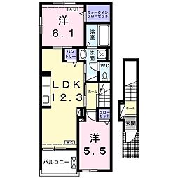 クロス・コート 2階2LDKの間取り