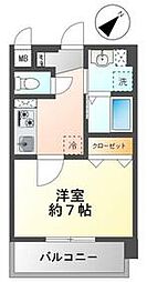 京王線 多磨霊園駅 徒歩8分の賃貸マンション 2階1Kの間取り