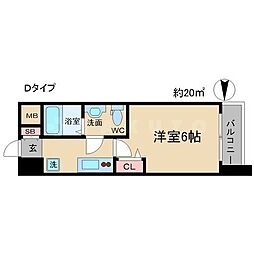 セレニテ北浜 1Kの間取図画像