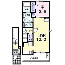 サウス・アデリーヌ 2階1LDKの間取り