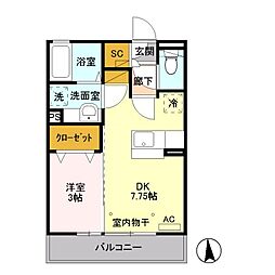 クライスヒル2 1DKの間取図画像