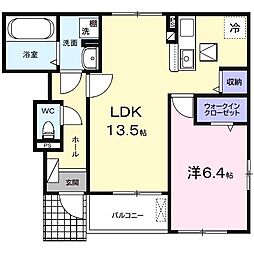 モンレーヴＡ 1階1LDKの間取り
