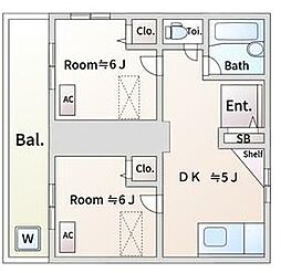 都営三田線 蓮根駅 徒歩11分の賃貸アパート 2階2DKの間取り