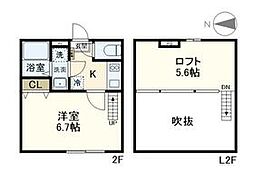 京急本線 県立大学駅 徒歩4分の賃貸アパート 2階1Kの間取り