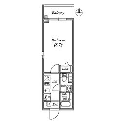 京急本線 京急蒲田駅 徒歩3分の賃貸マンション 3階1Kの間取り