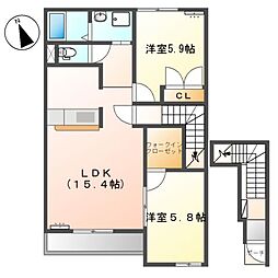 フルール 2階2LDKの間取り