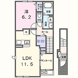 JR筑肥線 今宿駅 徒歩14分の賃貸アパート 2階1LDKの間取り