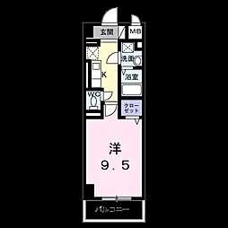 JR鹿児島本線 笹原駅 徒歩24分の賃貸マンション 9階1Kの間取り