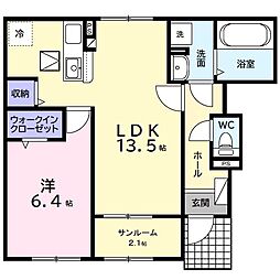 ベリッシモ　ソーレ 1階1LDKの間取り