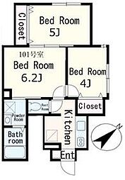 東急多摩川線 下丸子駅 徒歩5分の賃貸アパート 1階3Kの間取り
