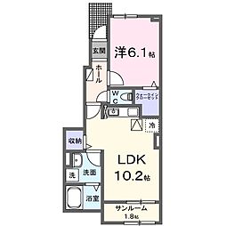 名鉄名古屋本線 東岡崎駅 バス19分 橋目中町下車 徒歩5分の賃貸アパート 1階1LDKの間取り