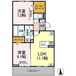 名鉄犬山線 西春駅 徒歩19分の賃貸アパート 2階2LDKの間取り