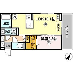 西鉄天神大牟田線 雑餉隈駅 徒歩17分の賃貸アパート 2階1LDKの間取り