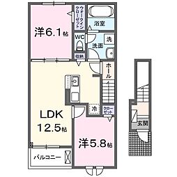 名古屋市営東山線 上社駅 バス6分 引山バスターミナル下車 徒歩10分の賃貸アパート 2階2LDKの間取り