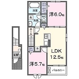 名古屋市営東山線 上社駅 バス6分 引山バスターミナル下車 徒歩10分の賃貸アパート 2階2LDKの間取り