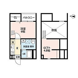 名鉄常滑線 常滑駅 徒歩7分の賃貸アパート 1階1Kの間取り