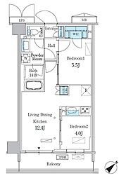 パークアクシス品川南大井パークフロント 6階2LDKの間取り