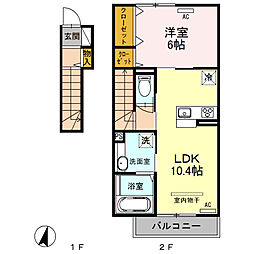 レセンティア 2階1LDKの間取り