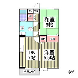 JR両毛線 小俣駅 3.5kmの賃貸マンション 1階2DKの間取り