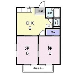 東武伊勢崎線 細谷駅 徒歩27分の賃貸アパート 2階2DKの間取り