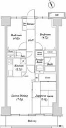 京成本線 京成船橋駅 徒歩6分の賃貸マンション 9階3LDKの間取り