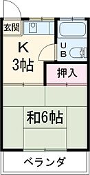 第一落合荘 2階1Kの間取り