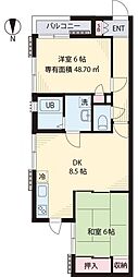 ガーデンハウス松本 2DKの間取図画像