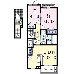 プランドールＫ 2階2LDKの間取り
