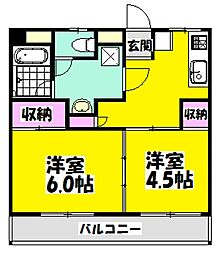 芦山ビル 4階2DKの間取り
