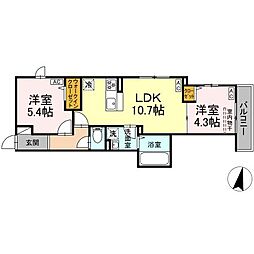 セレスティア千住元町 2階2LDKの間取り