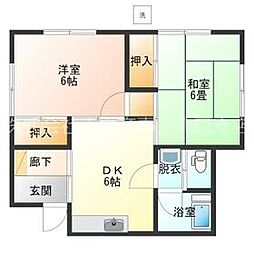 京王線 武蔵野台駅 徒歩8分の賃貸一戸建て 1階2DKの間取り