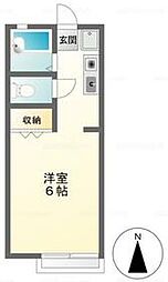 京王線 府中駅 徒歩15分の賃貸アパート 2階ワンルームの間取り