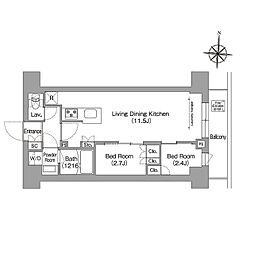 京急本線 青物横丁駅 徒歩5分の賃貸マンション 7階2LDKの間取り