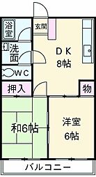 伊藤ハイム 2階2DKの間取り