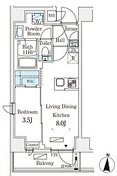 東京メトロ半蔵門線 住吉駅 徒歩8分の賃貸マンション 2階1LDKの間取り
