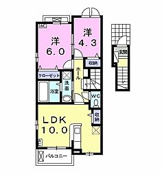 JR東海道本線 西岐阜駅 バス20分 鶉ターミナル下車 徒歩5分の賃貸アパート 2階2LDKの間取り