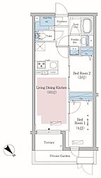 アーバネックス文京小石川 1階2LDKの間取り