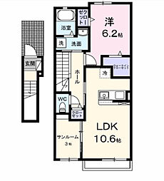 シエルセランII 2階1LDKの間取り