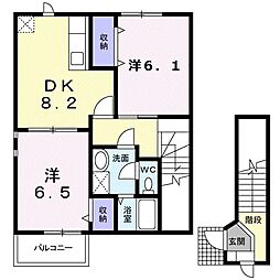 プチメゾン 2階2DKの間取り