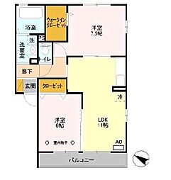 ステラ／ソレイユ　ステラ 2階2LDKの間取り