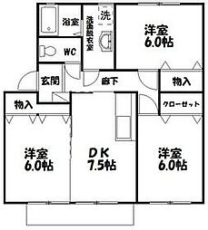 エスポワールミシマB 2LDKの間取図画像