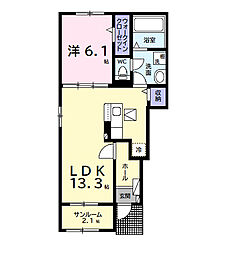 アクアヴィラ　Ａ 1階1LDKの間取り