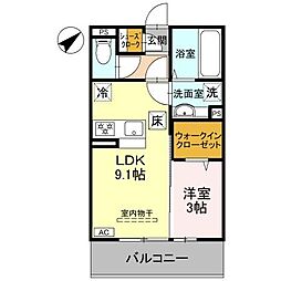 湘南新宿ライン高海 前橋駅 徒歩12分の賃貸アパート 1階1LDKの間取り