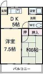 ジュネス一番館 2DKの間取図画像